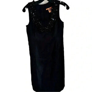 Tory Burch black 100% silk dress with beaded neckline size 2 women's